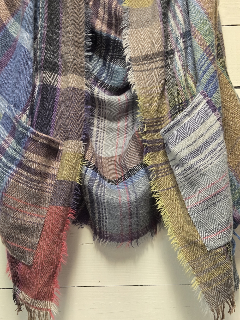 Plaid Multi-Color Wrap Scarf with Fringe - Picture 3 of 3